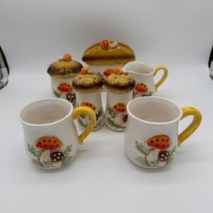 Vintage 70s Sears Merry Mushroom Ceramic 7 Pc Tabletop Hostess Set Japan